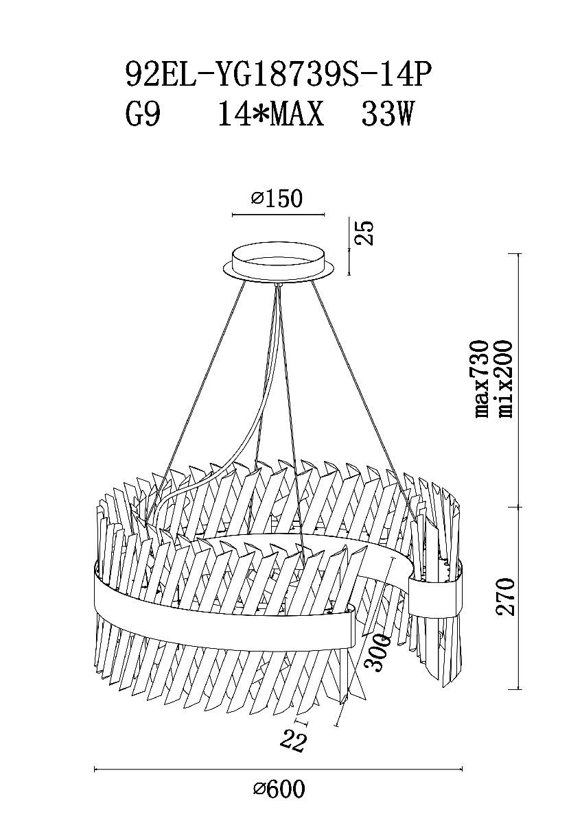 Подвесная люстра Garda Decor 92EL-YG18739S-14P