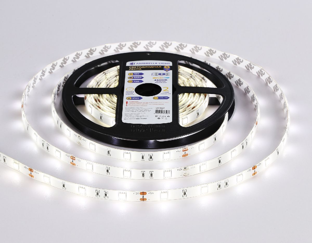 Светодиодная лента Ambrella Light LED Strip 12В 5050 7,2Вт/м 4500K 5м IP65 GS1902
