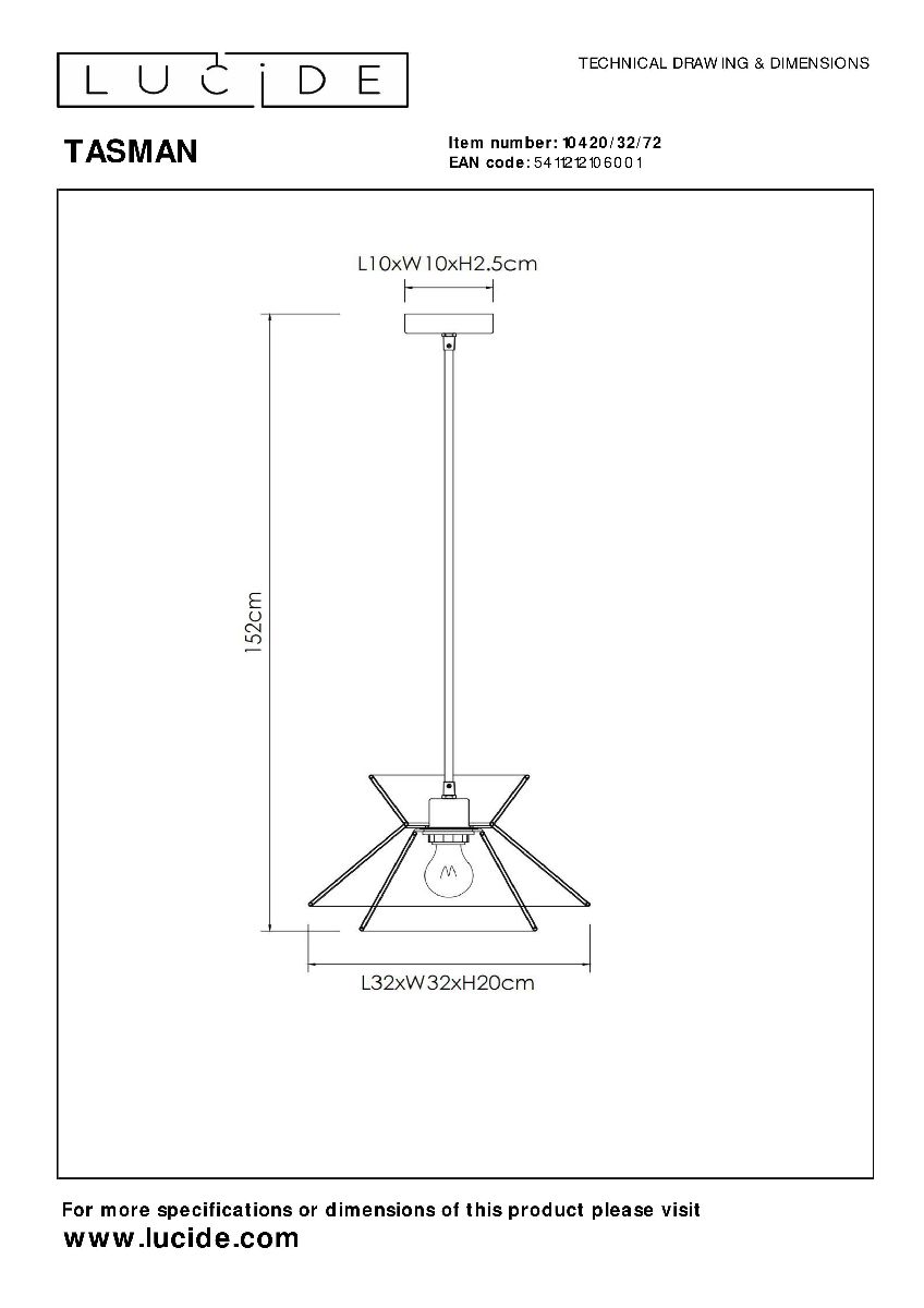 Подвесной светильник Lucide Tasman 10420/32/72