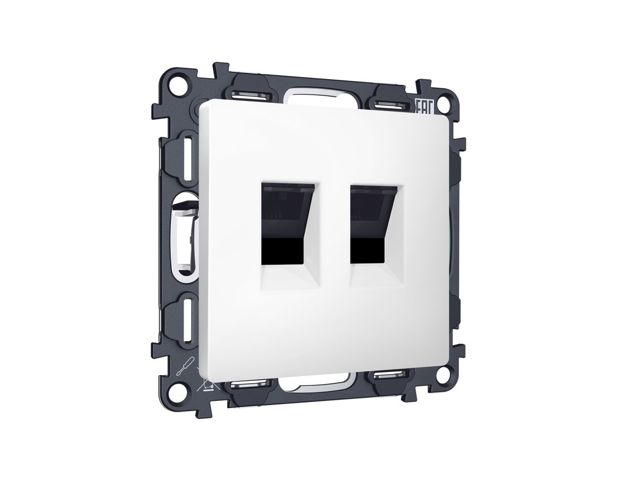 Комплект механизма компьютерной двойной розетки RJ-45 с автоматической защитной шторкой Alfa Белый матовый Quant Ambrella Volt MA132110 (AP1321, VM189)