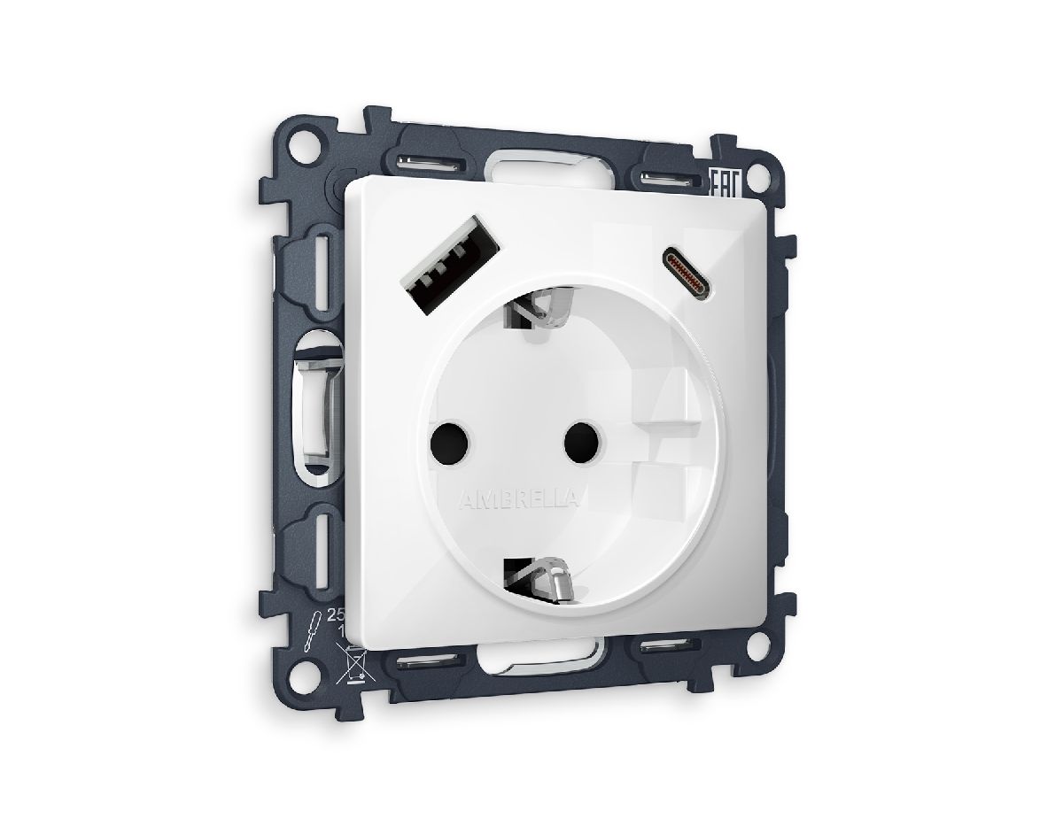 Комплект механизма розетки 2USB A+C 20W (быстрая зарядка) с/з Ambrella Volt Alfa MA110010