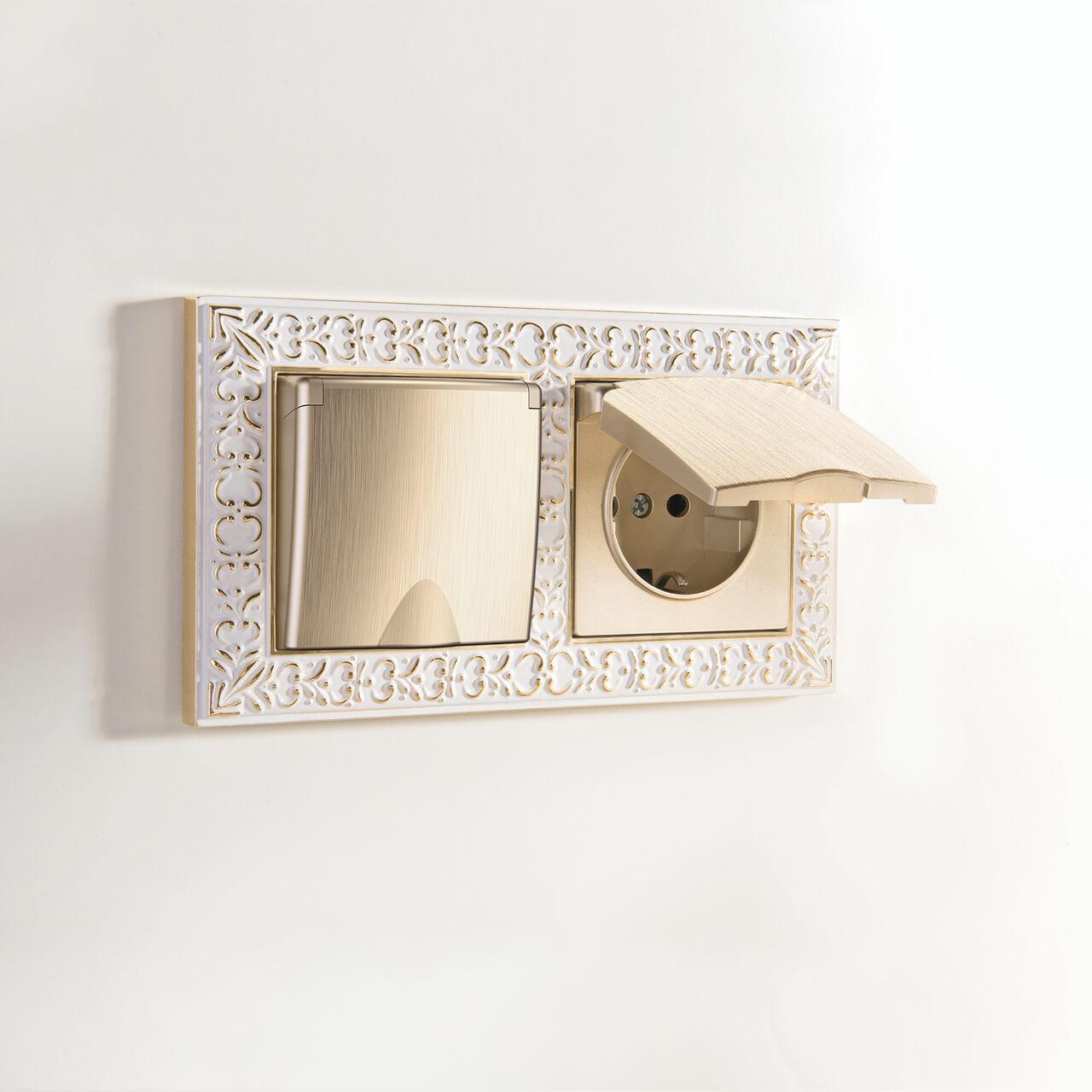 Розетка влагозащищенная с заземлением с защитной крышкой и шторками Werkel шампань рифленый W1171210 4690389159770 a051416