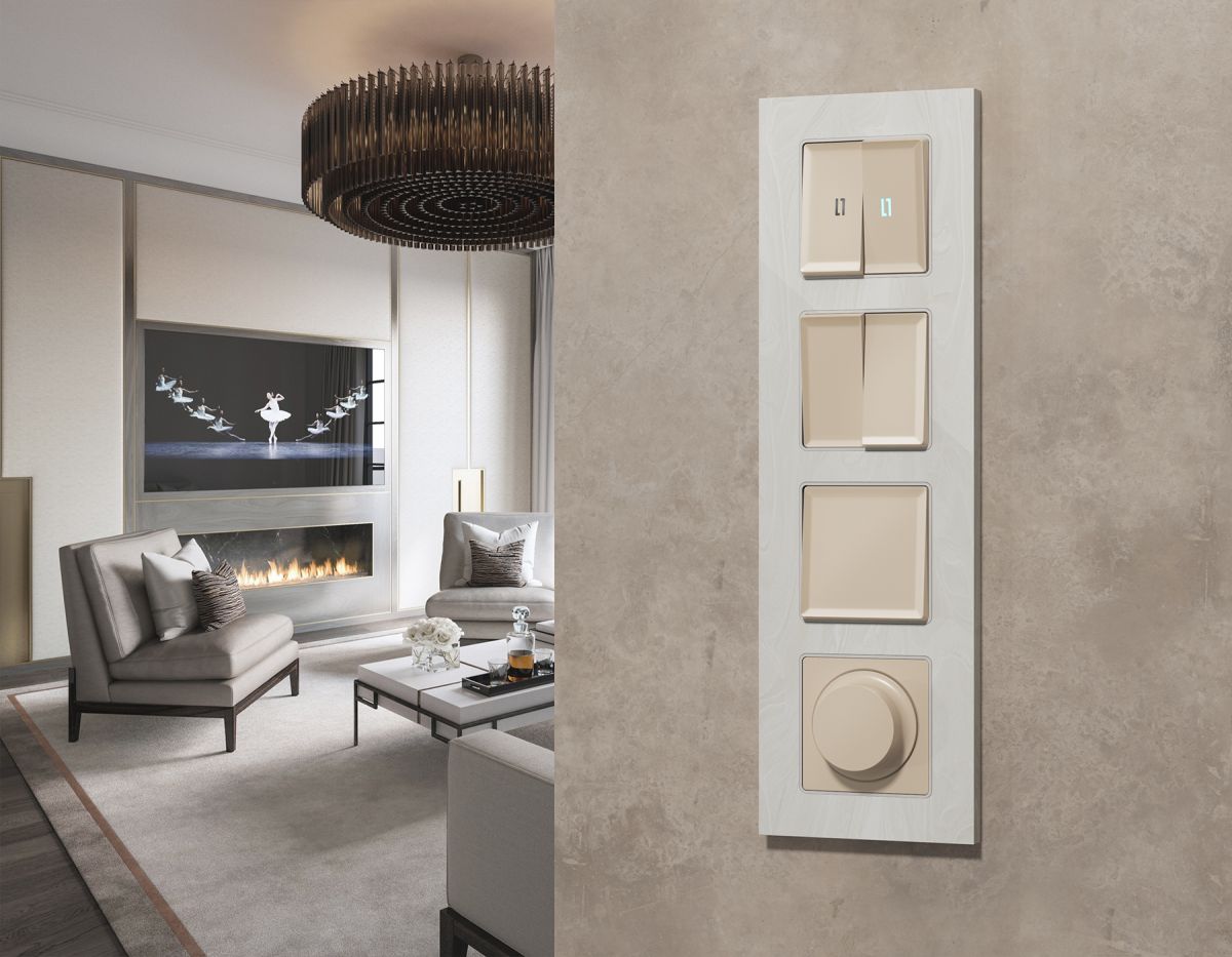 Комплект механизма 2-клавишного перекрестного выключателя 10A-250V Alfa Бежевый матовый Quant Ambrella Volt MA323030 (AP3230, VM125)