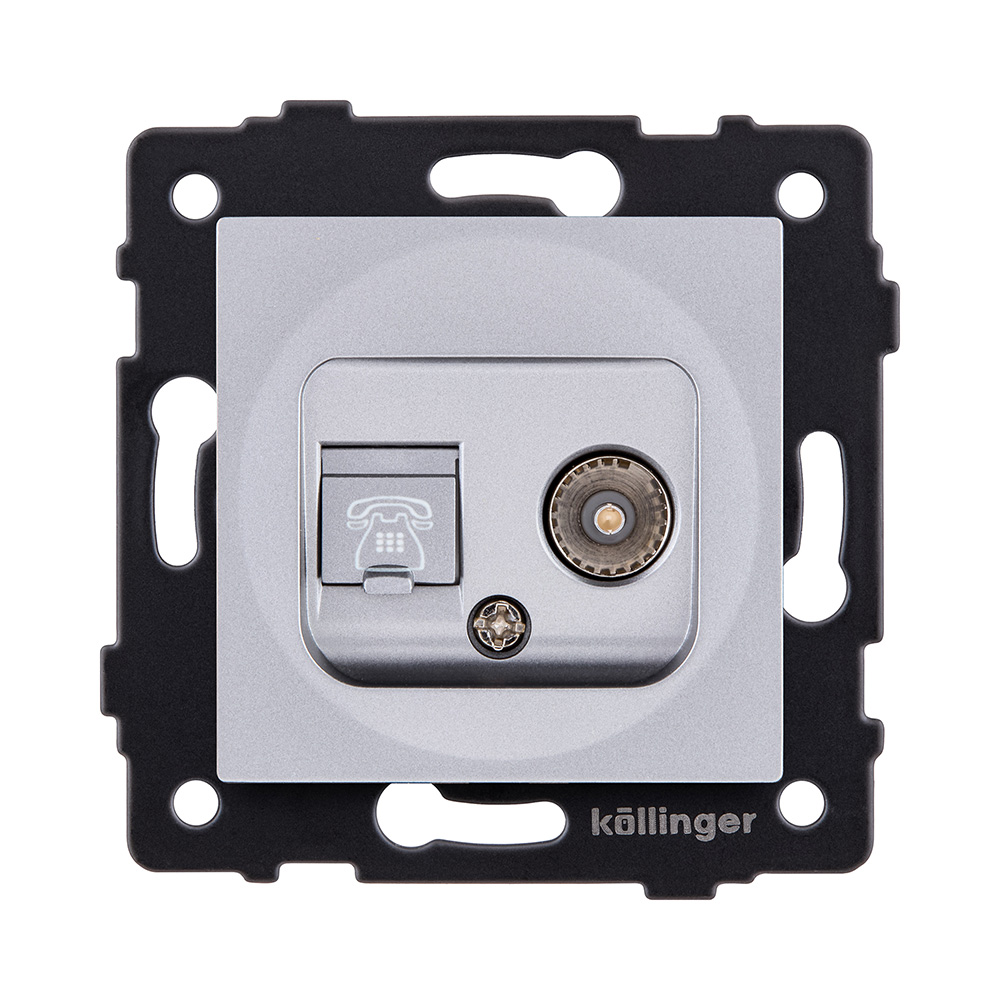 Розетка двойная TV (мама) + телефонная розетка RJ11, серый Kollinger REA-013GY для Aspekt, Eleganz, Reflex