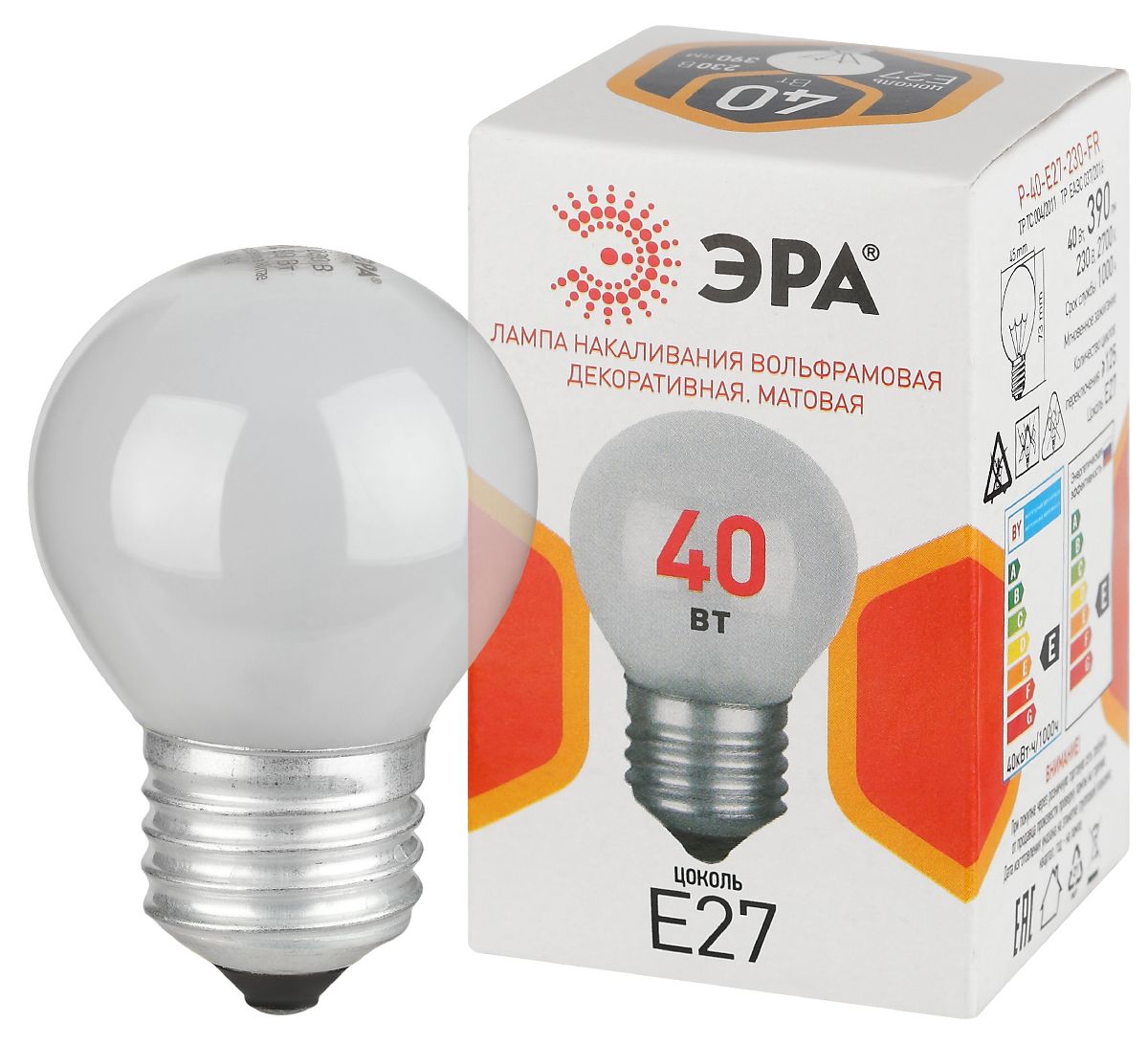 Лампа накаливания Эра P-40-E27-230-FR шар Б0066392