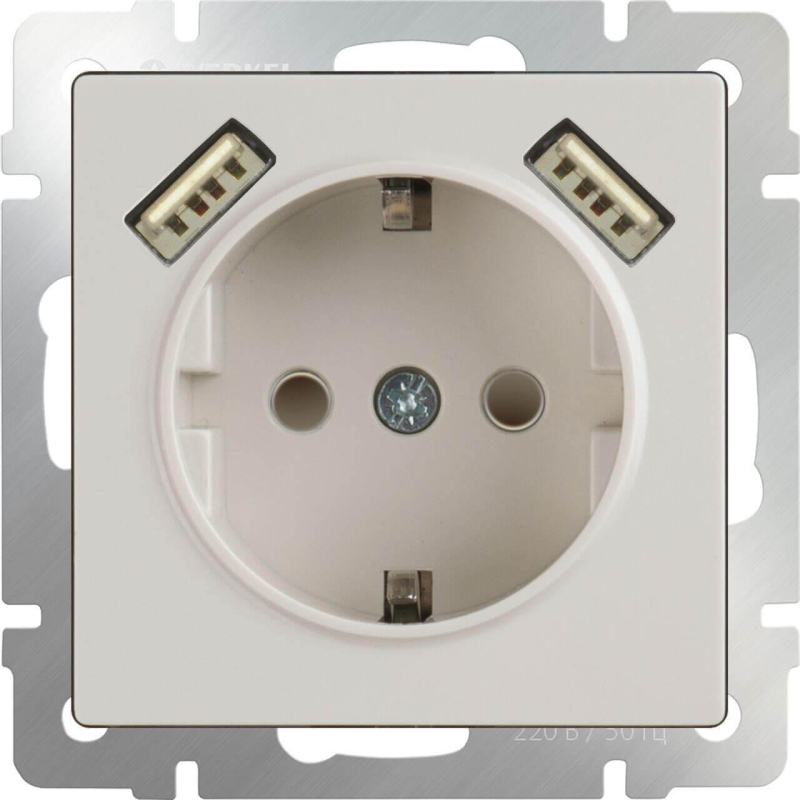 Розетка Werkel с заземлением, шторками и USBx2 слоновая кость WL03-SKGS-USBx2-IP20 4690389073205