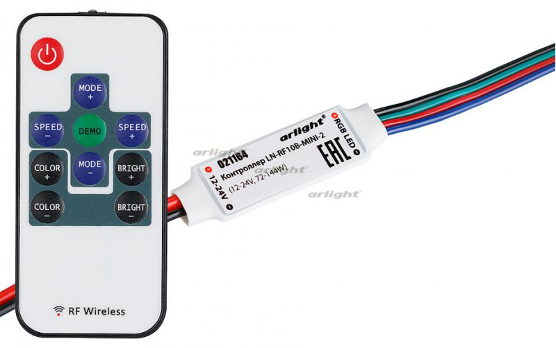 Контроллер Arlight LN-RF10B-MINI-2 (12-24V,72-144W, ПДУ 10кн) 021164