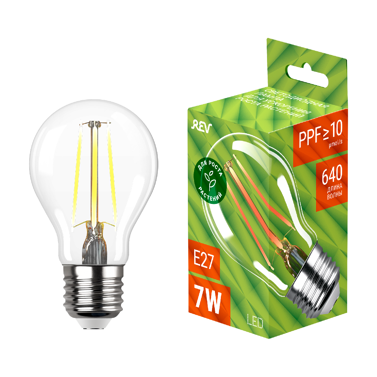 Лампа для роста растений Rev E27 7W синий/красный груша 32416 4