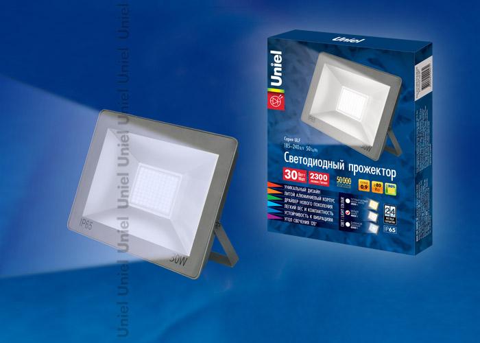 Прожектор светодиодный (UL-00001848) Uniel 30W 6000K ULF-F15-30W/DW IP65 185-240В Silver