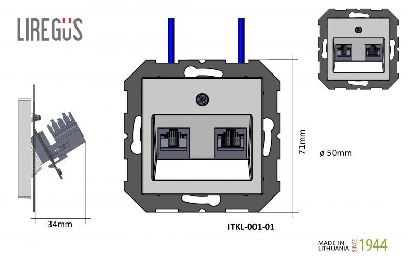 Розетка телефонная и компьютерная (RJ11+RJ45) Liregus Epsilon 29-237