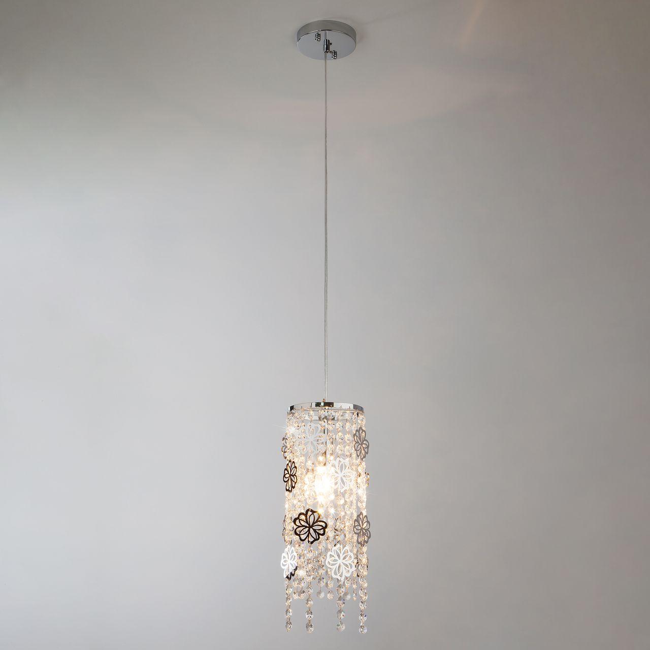 Подвесной светильник Eurosvet Flower 10083/1 хром/прозрачный хрусталь Strotskis