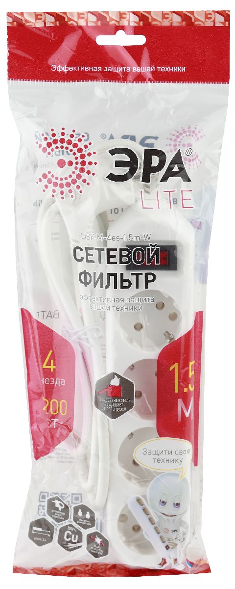 Сетевой фильтр Эра USF-M-4es-1.5m-W Б0019741