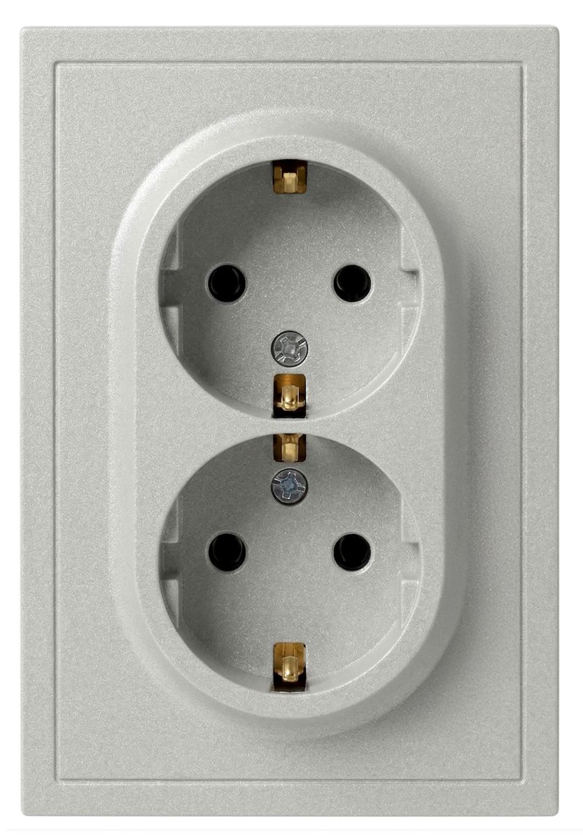 Розетка Эра Galaxy 15-2105-03 с заземлением двойная 2X2P+E Schuko со шторками IP20 16А-250В алюминий Б0070701