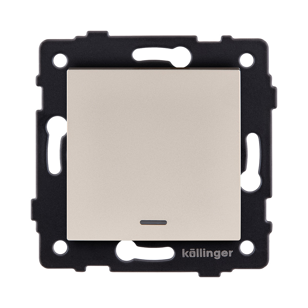 Выключатель 1-клавишный перекрестный 10А/250В с LED подсветкой, золотой Kollinger REA-S-015GD для Aspekt, Eleganz, Reflex