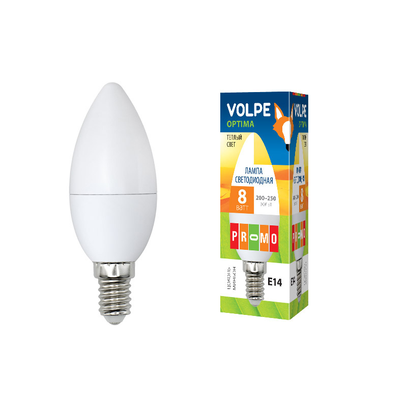 Лампа светодиодная (UL-00001769) Volpe E14 8W 3000K матовая LED-C37-8W/WW/E14/FR/O
