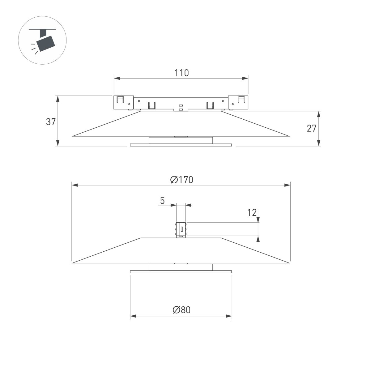 Трековый магнитный светильник Arlight MAG-MICROCOSM-VINYL-R170-7W Day4000 (WH, 150 deg, 24V) (IP20 Металл) 051835
