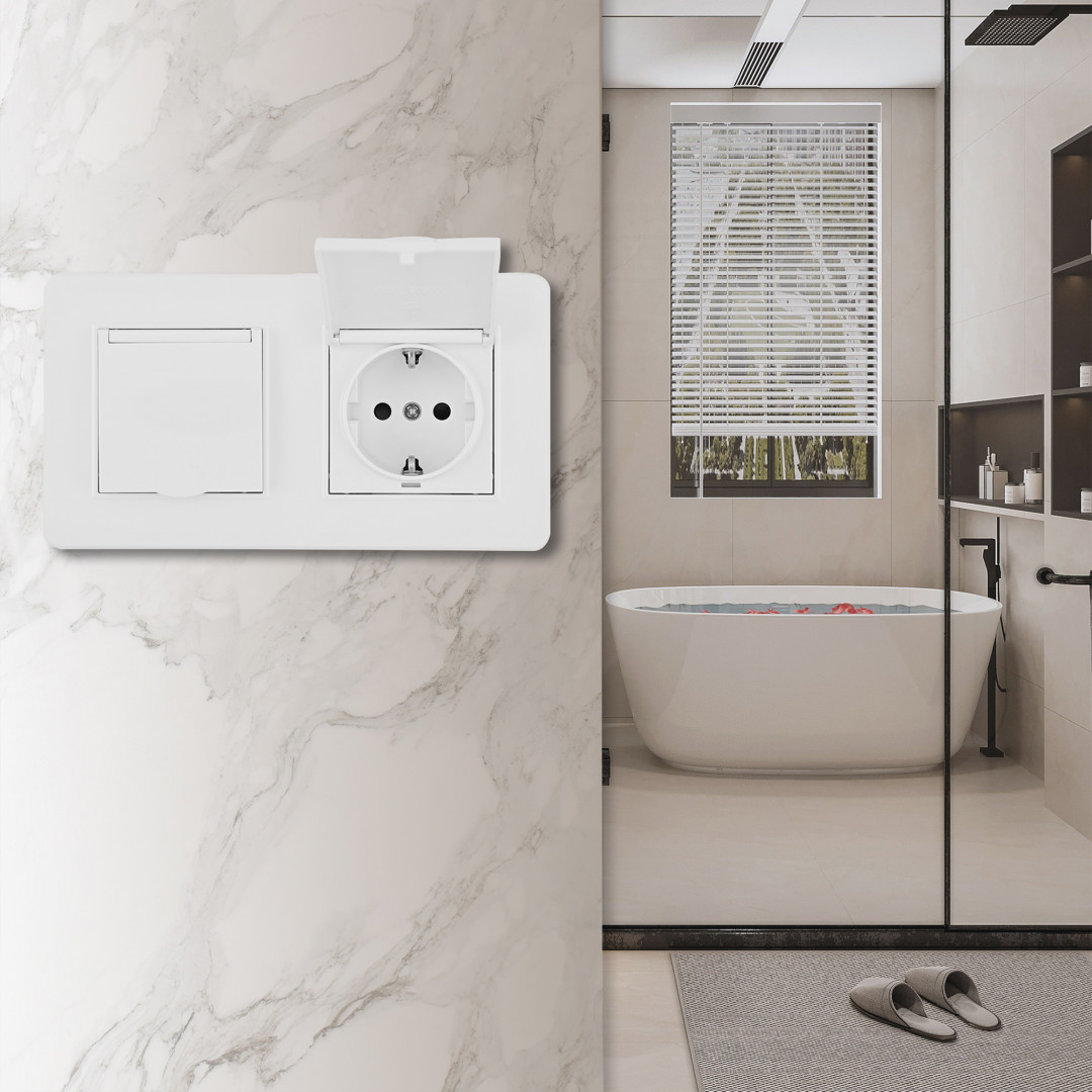 Розетка двойная (двухпостовая) с/з и шторками Arte Milano SET16-2-41-1x2 white