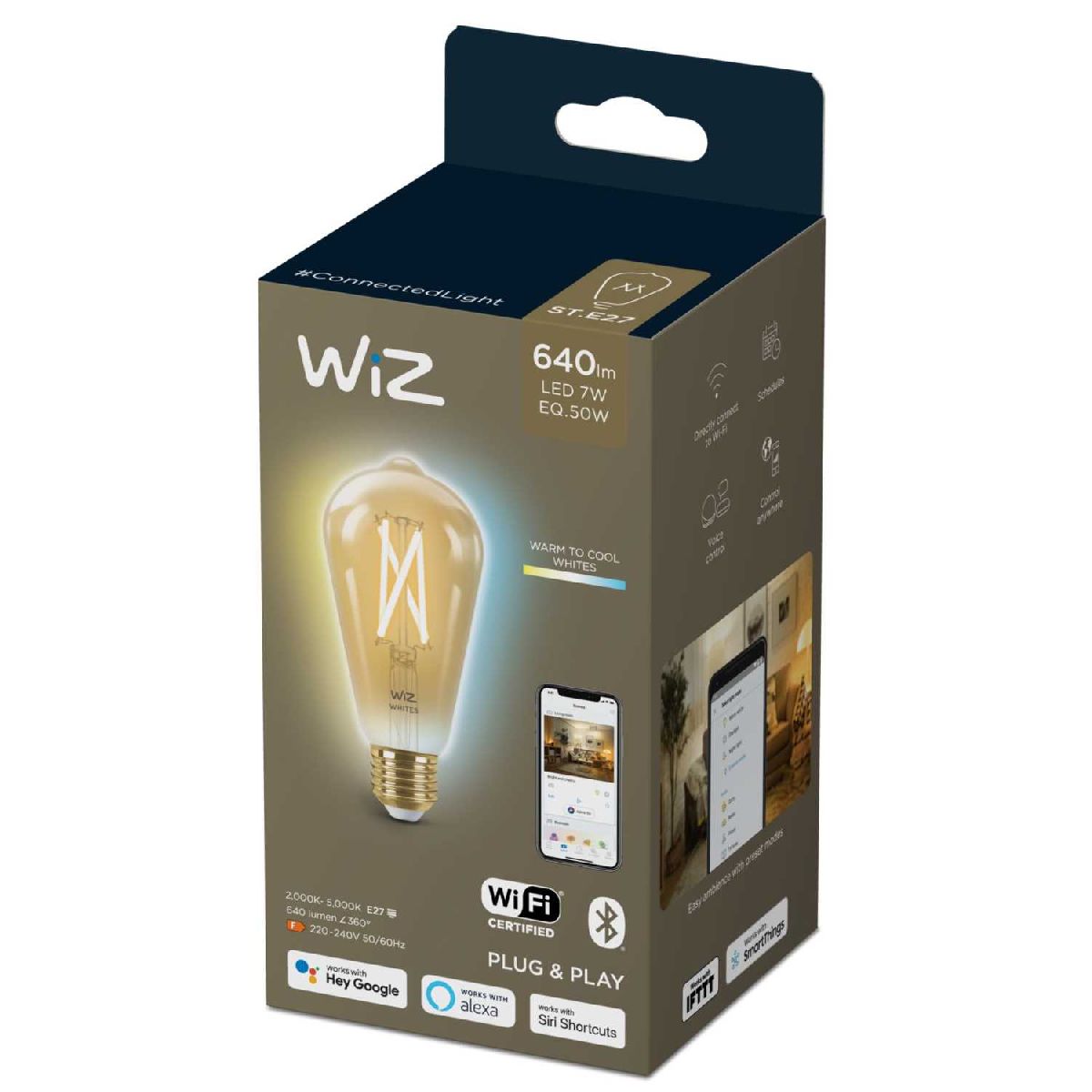Умная светодиодная лампа Wiz Wi-Fi BLE50WST64E27920-50Amb1PF/6 E27 7W 2000/5000K 929003018701