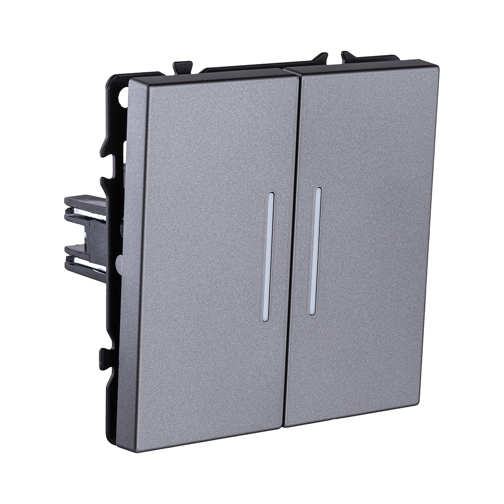 Выключатель 2-клавишный 10А/250В с LED подсветкой, серый Kollinger Eclipse EC-010GY