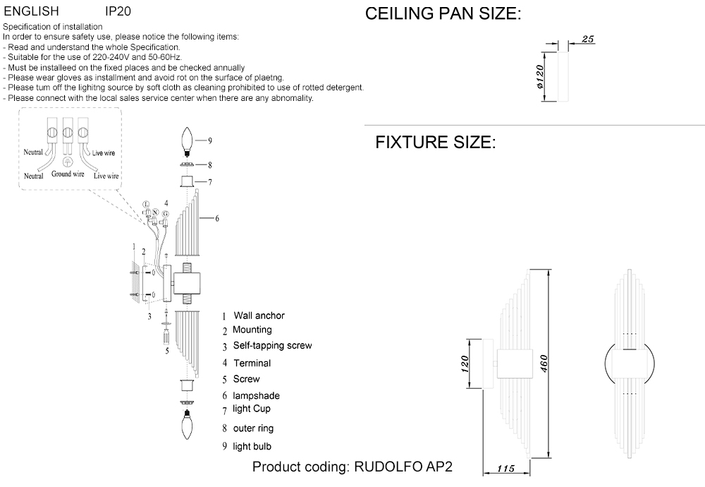 Настенный светильник Crystal Lux RUDOLFO AP2 NICKEL