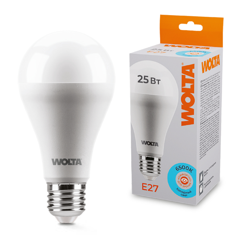 Светодиодная лампа WOLTA 25Вт 6500К E27 груша матовая 25W67BL25E27