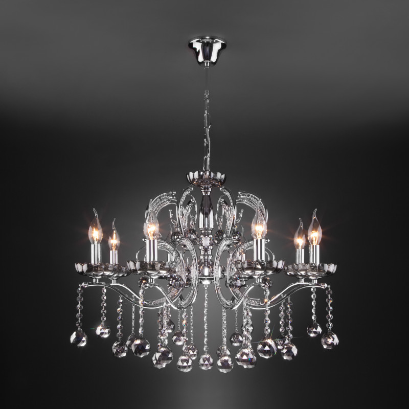 Подвесная люстра Eurosvet 10107/8 хром/дымчатый хрусталь Strotskis