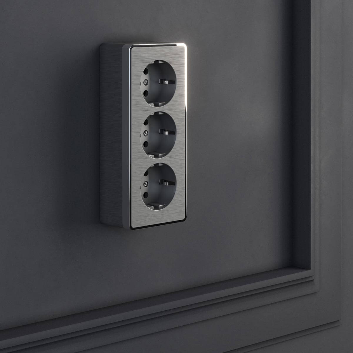 Розетка тройная с/з со шторками Werkel Gallant графит рифленый W5073104 4690389163852