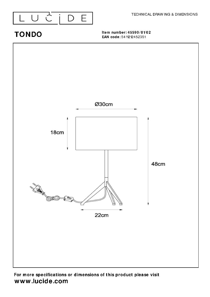 Настольная лампа Lucide Tondo 45590/81/02