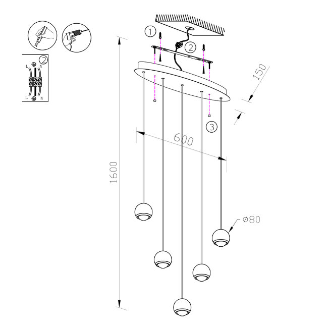 Подвесной светильник Lumien Hall Danay LH8027/5P-BK-PBK
