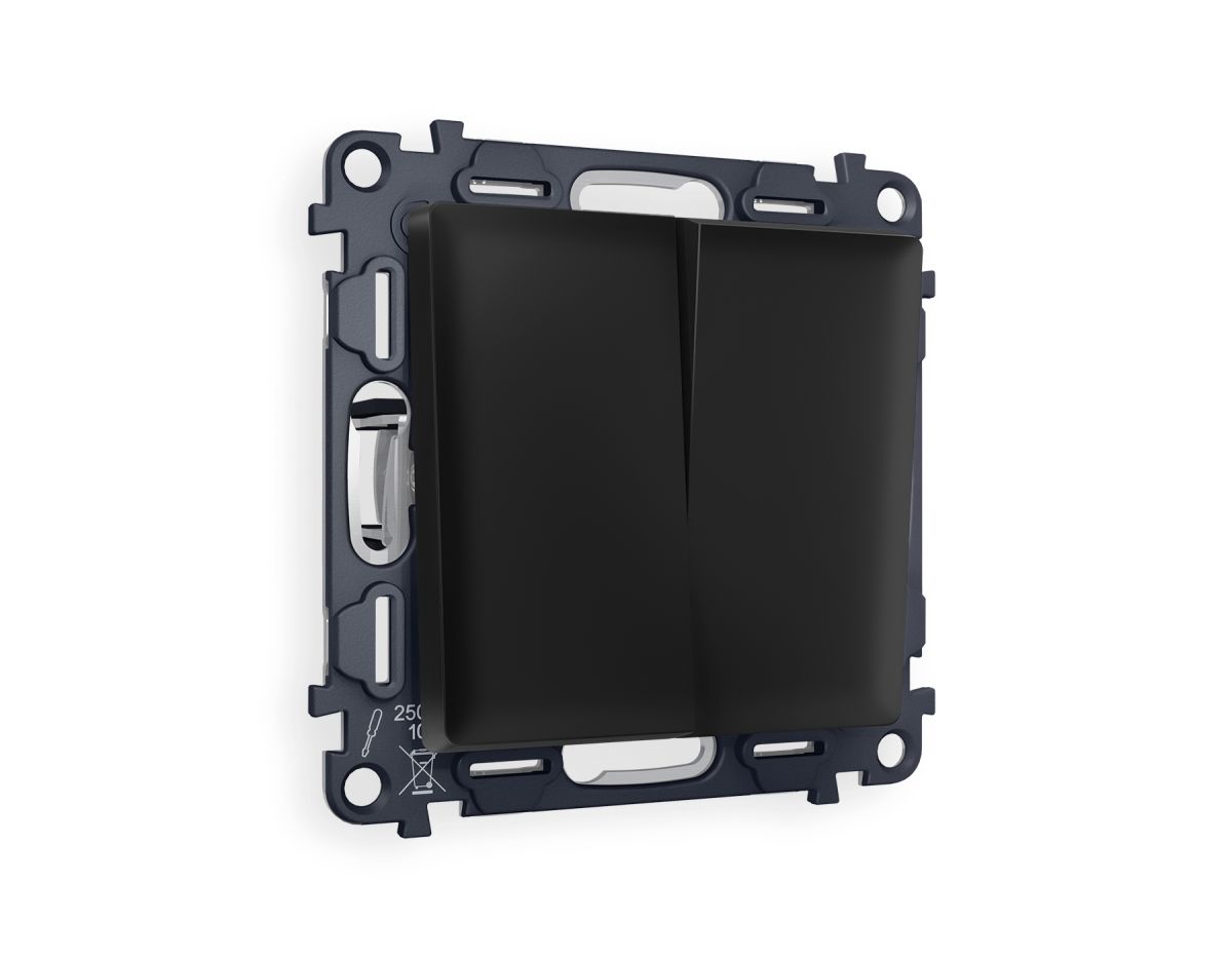 Комплект механизма 2-клавишного перекрестного выключателя 10A-250V Alfa Черный матовый Quant Ambrella Volt MA803030 (AP8030, VM125)