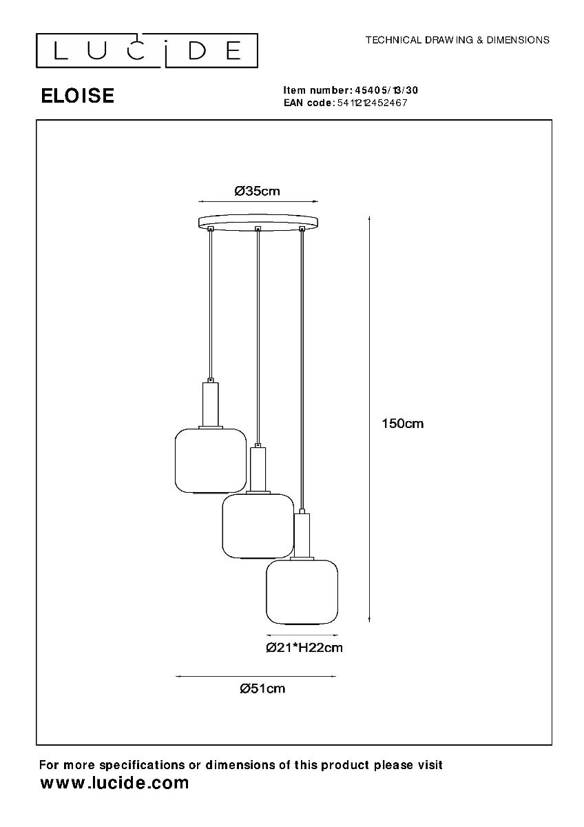 Подвесной светильник Lucide Eloise 45405/13/30