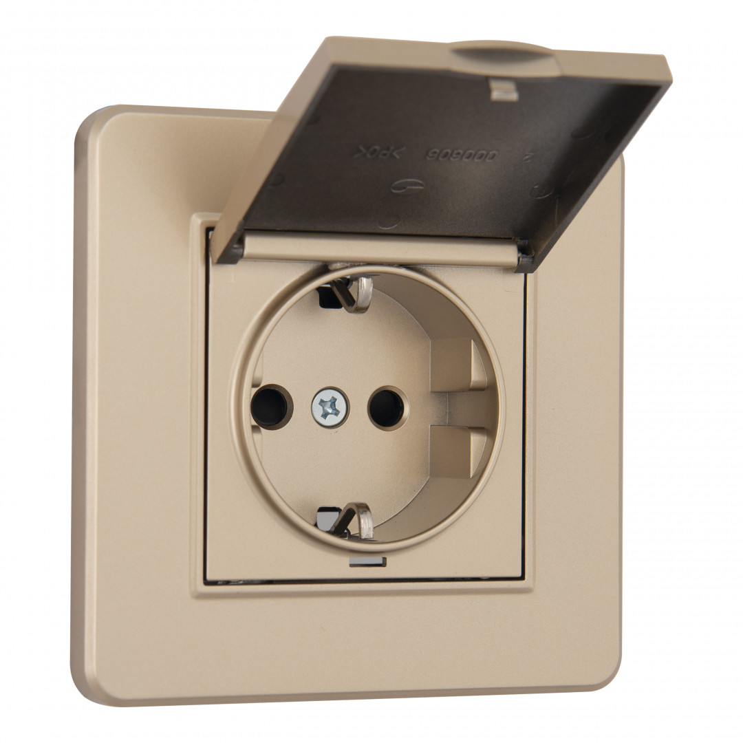 Комплект розетки с/з и шторками, защитной крышкой и рамкой Arte Milano SET16-1-41-1 shampan