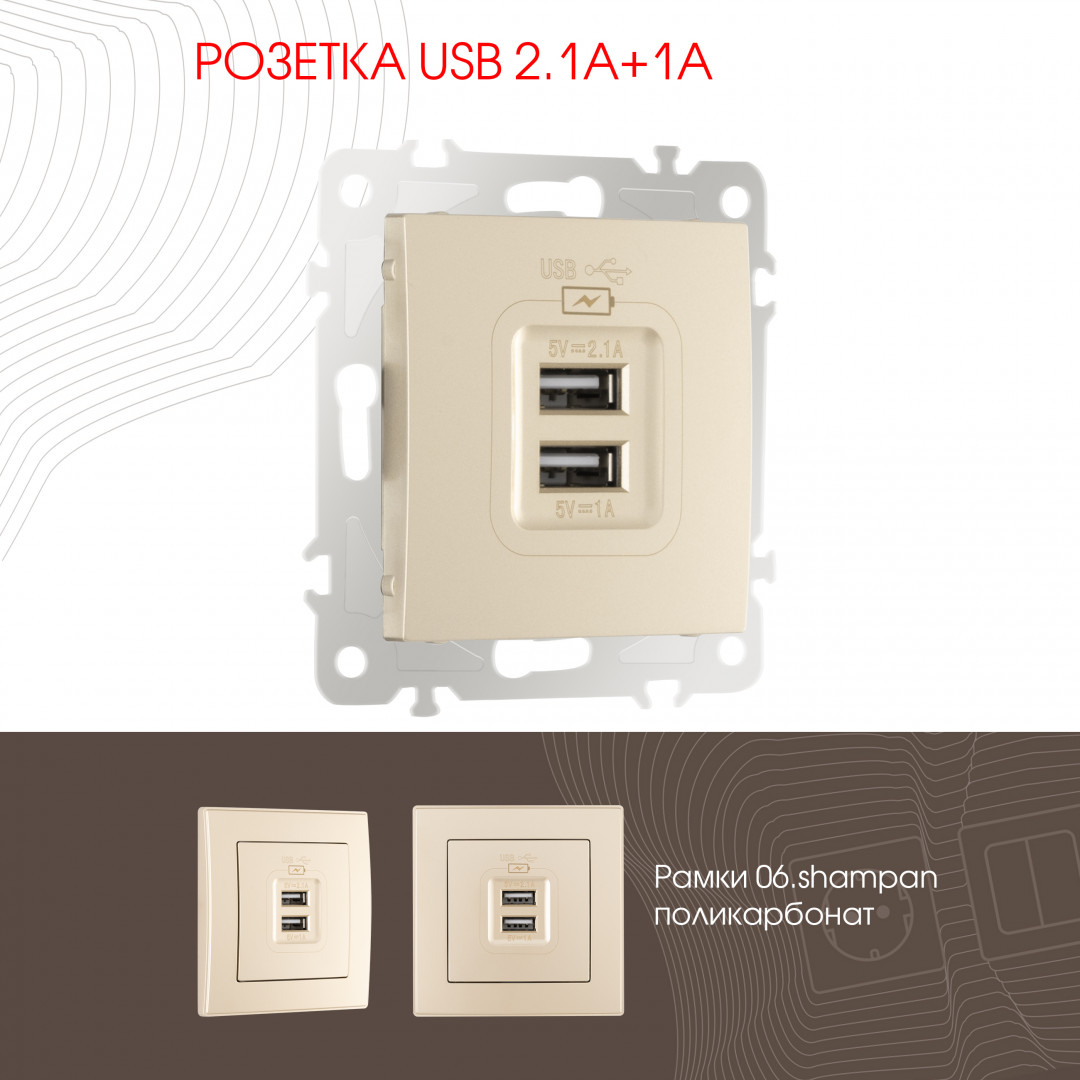 Розетка USB 2.1А+1А Arte Milano 206.46-1.shampan