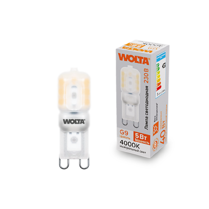 Светодиодная лампа WOLTA 5Вт 4000K G9 матовая WSTD-JCD-5W4KG9-P