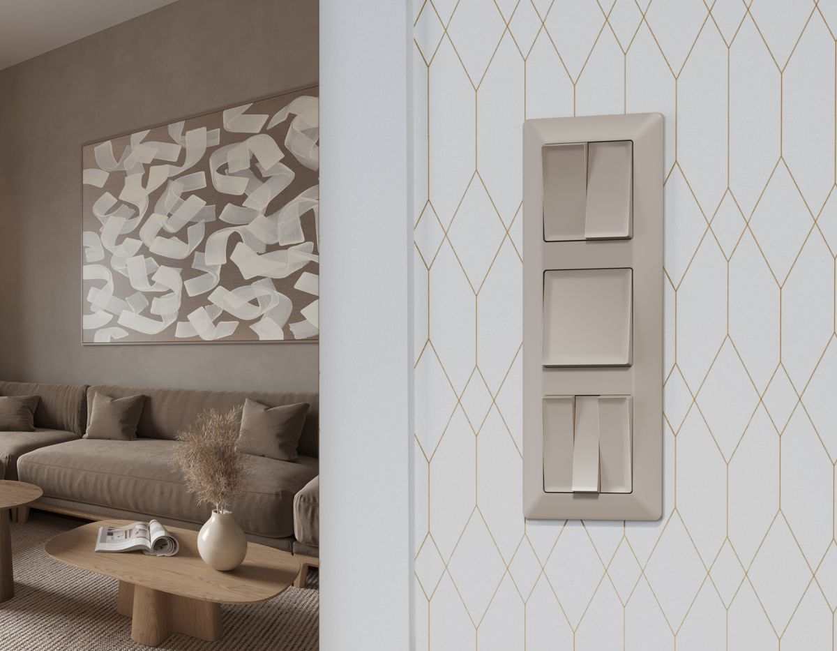 Комплект механизма 2-клавишного перекрестного выключателя 10A-250V Alfa Серо-бежевый матовый Quant Ambrella Volt MA363030 (AP3630, VM125)