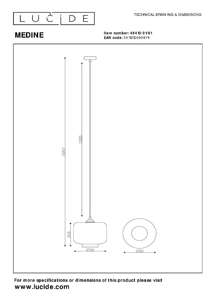 Подвесной светильник Lucide Medine 46413/01/61