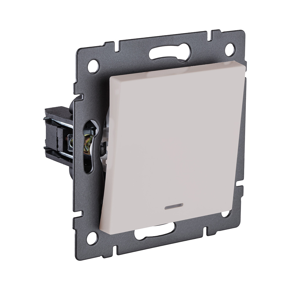 Выключатель 1-клавишный перекрестный 10А/250В с LED подсветкой, кашемир матовый Kollinger REA-S-015CM для Aspekt, Eleganz, Reflex