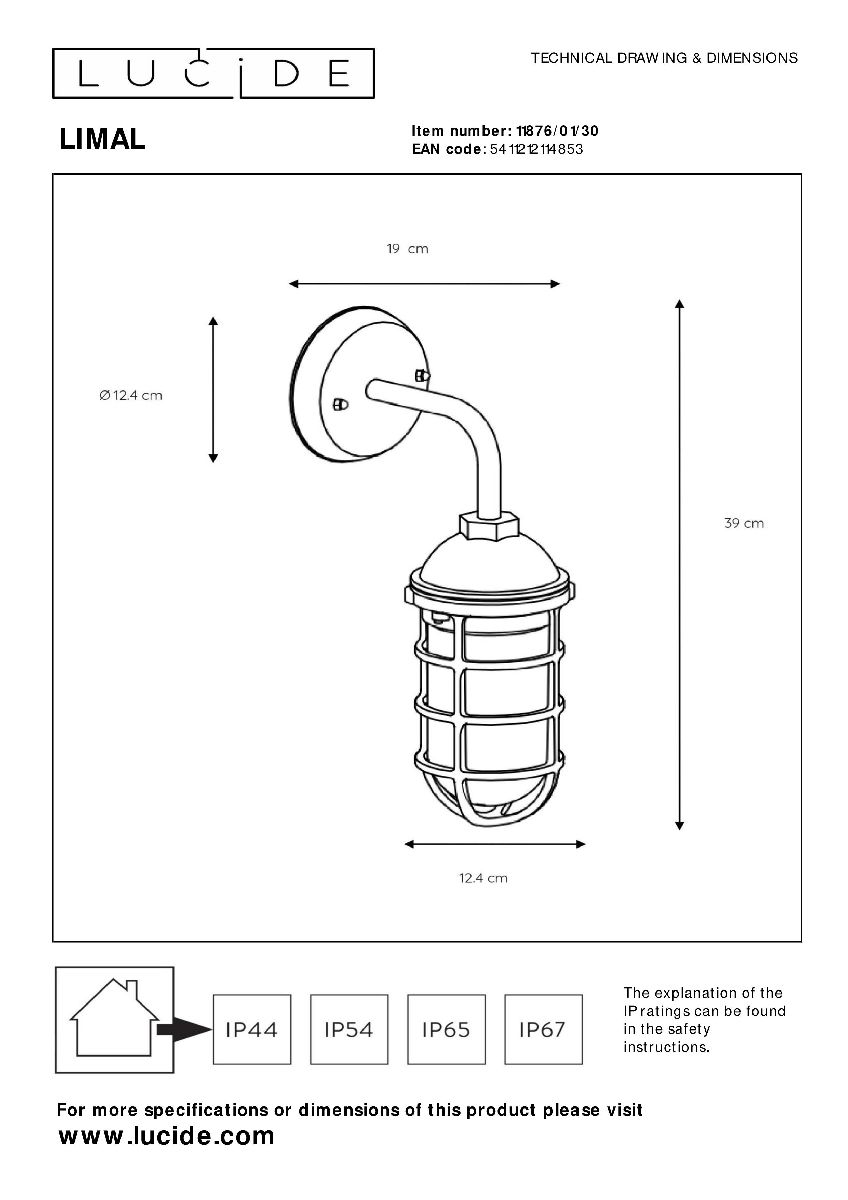 Уличный настенный светильник Lucide Limal 11876/01/30