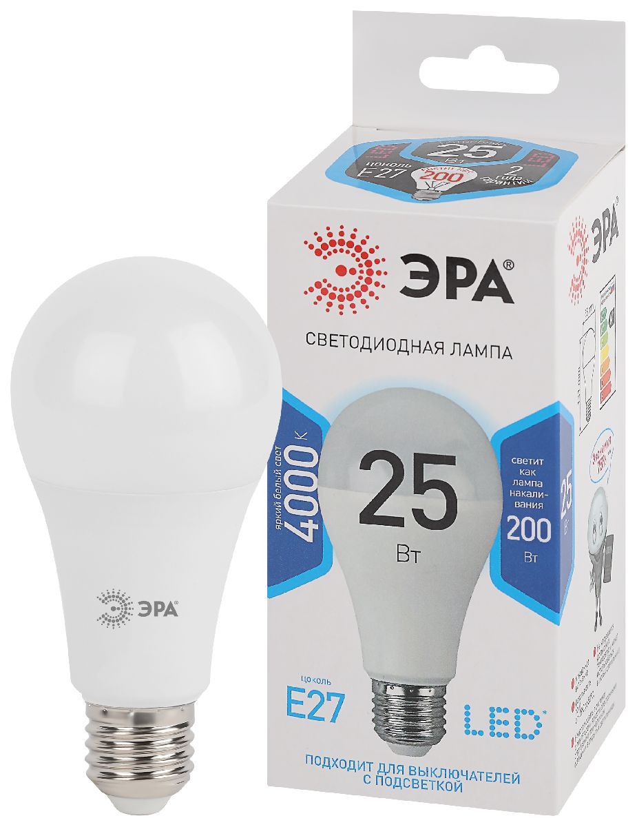 Лампа светодиодная Эра E27 25W 4000K LED A65-25W-840-E27 Б0035335