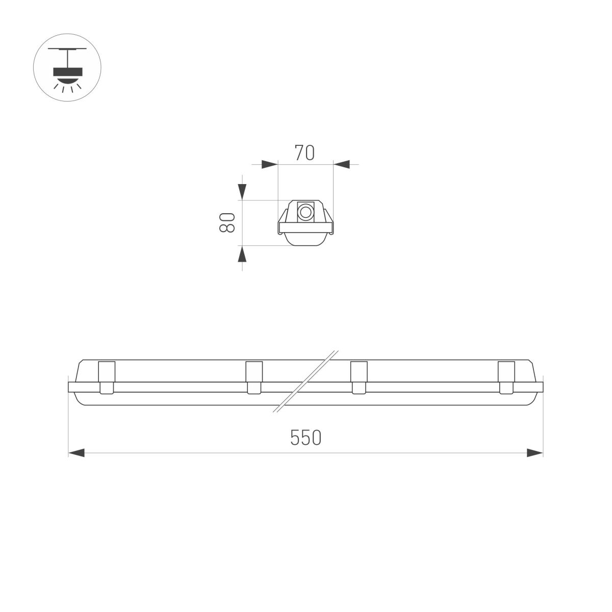 Линейный светильник Arlight ALT-DALLAS-EMERGENCY-L550-20W Day4000 (WH, 120 deg, 230V) (IP66 Пластик) 058143