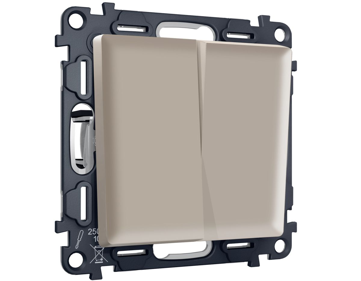 Комплект механизма 2-клавишного перекрестного выключателя 10A-250V Alfa Серо-бежевый матовый Quant Ambrella Volt MA363030 (AP3630, VM125)