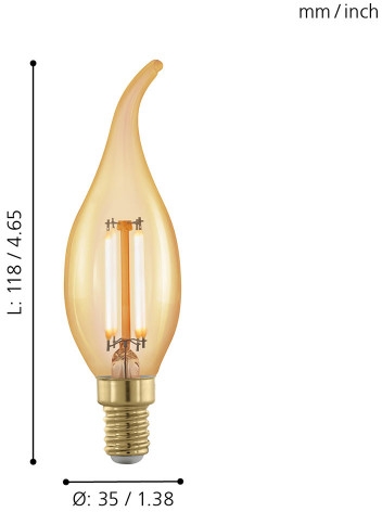 Лампа светодиодная филаментная диммируемая Eglo E14 4W 1700К золотая 11699
