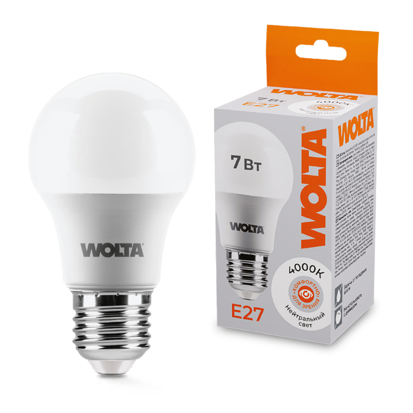 Светодиодная лампа WOLTA 7Вт 4000К E27 груша матовая 25S55BL7E27