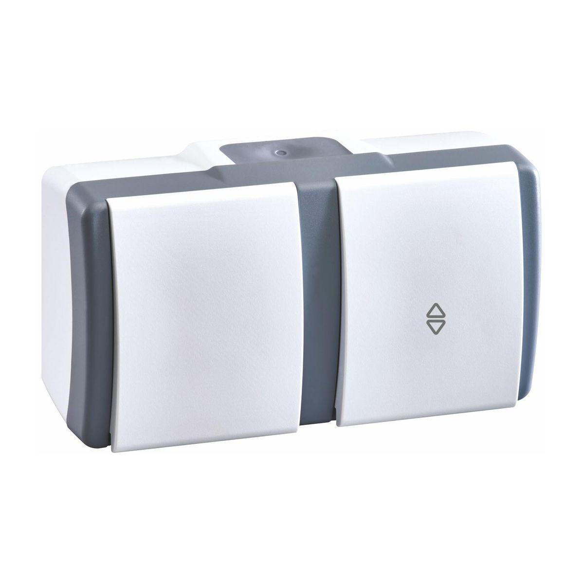 Выключатель одноклавишный + выключатель одноклавишный проходной Mono Electric Octans IP54 10А 250В бело-серый 154-020001-196