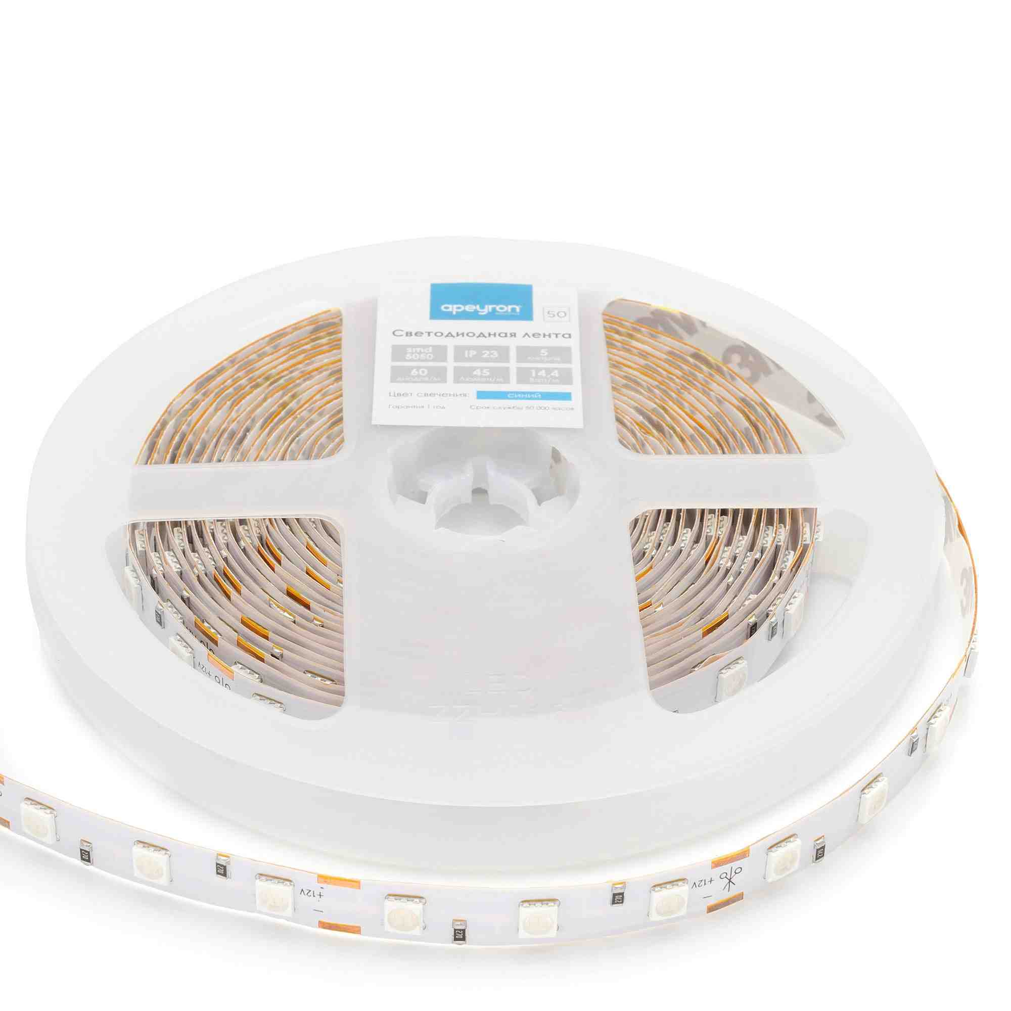 Светодиодная лента Apeyron 12В СТ 14,4Вт/м smd5050 60д/м IP20 5м зеленая 00-49