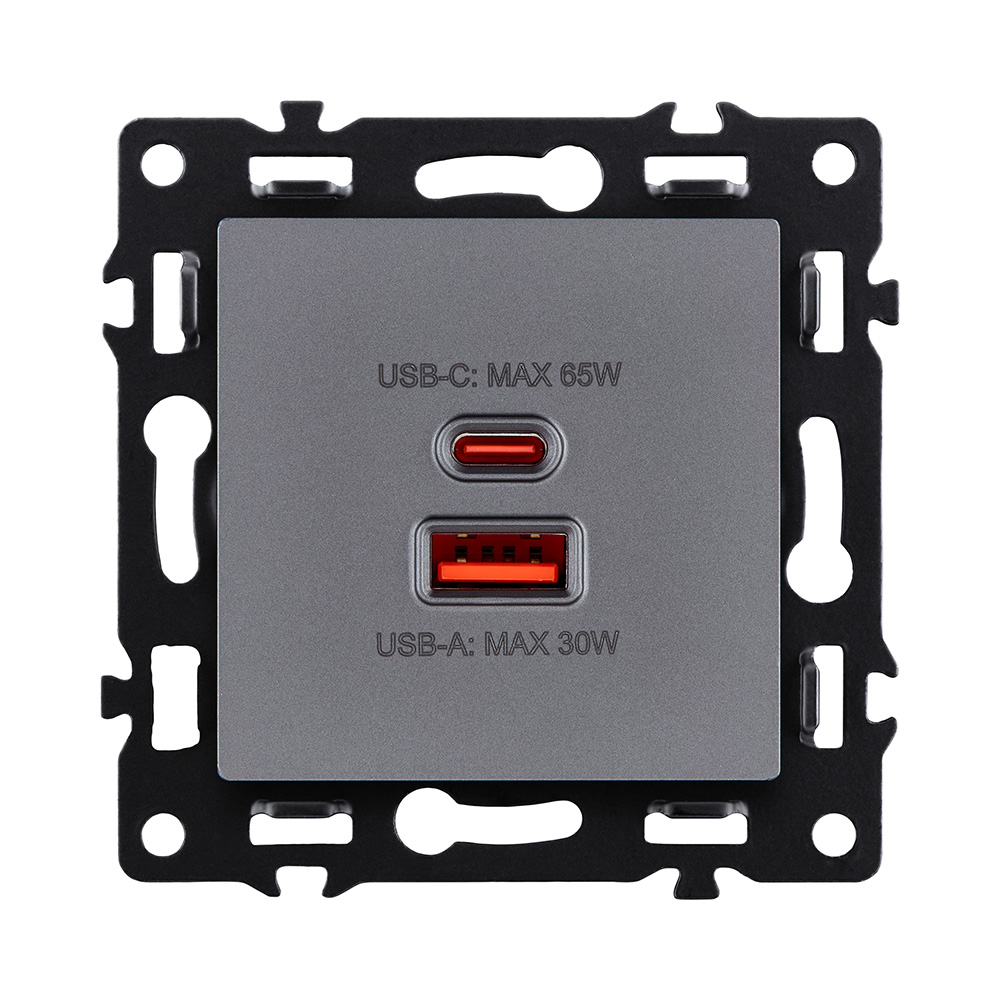 Розетка USB A+C 65W, серый Kollinger Asthetik AS-024GY