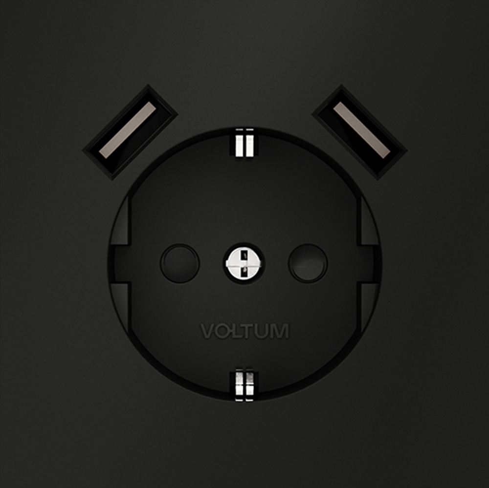 Розетка с USB, А+А Voltum S70 VLS040408 (черный матовый