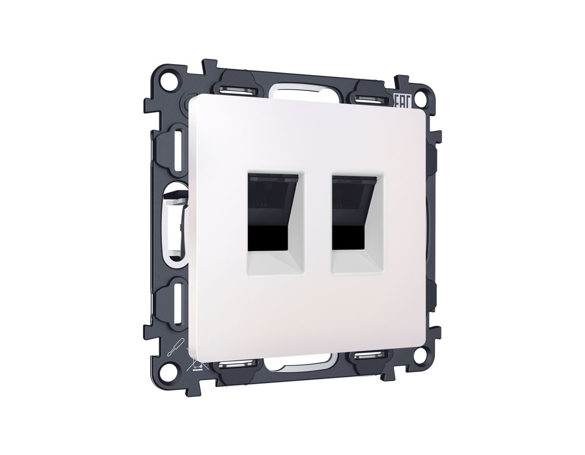 Комплект механизма компьютерной двойной розетки RJ-45 с автоматической защитной шторкой Alfa Жемчуг Quant Ambrella Volt MA212110 (AP2121, VM189)