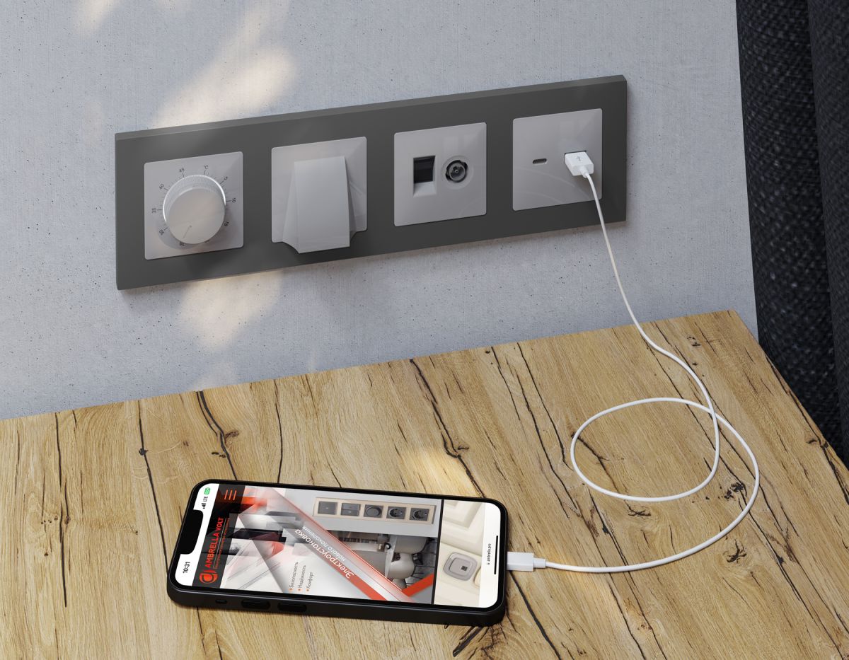 Комплект механизма терморегулятора с датчиком для теплого пола с подсветкой 16A-250V Alfa Серебро глянец Quant Ambrella Volt MA405710 (AP4057, VM1381)