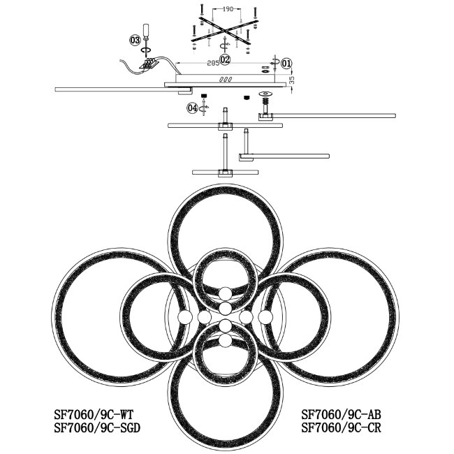 Потолочная люстра Seven Fires Khelmi SF7060/9C-SGD-RGB